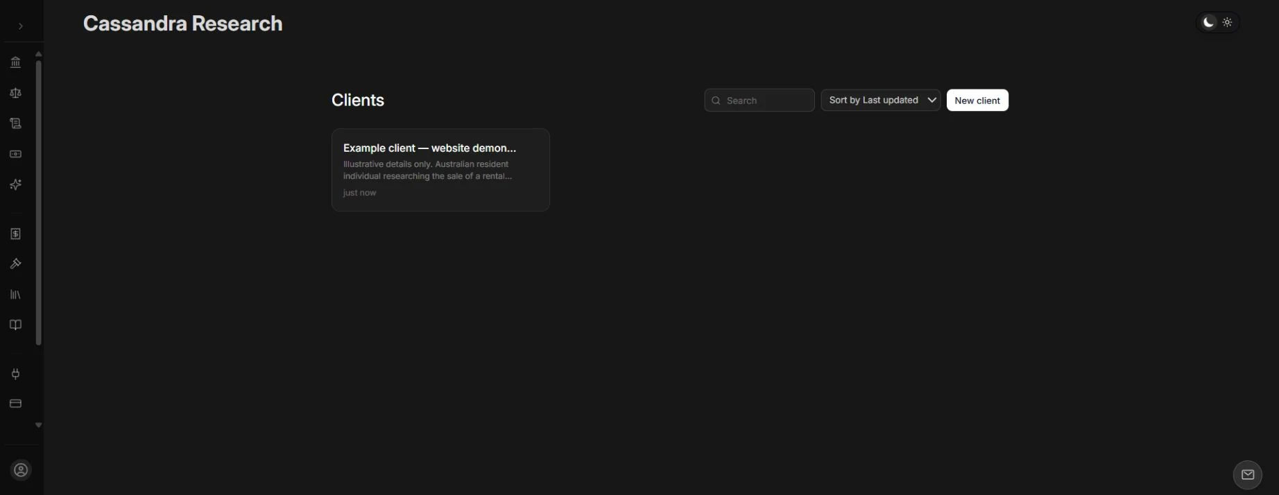 Cassandra client workspace showing an example client created for this demonstration.